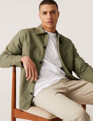 

Mens M&S Collection Overshirt aus Leinenmischgewebe - Khaki, Khaki