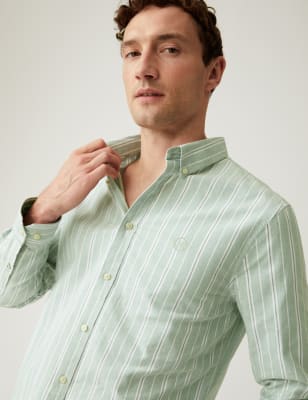 

Mens M&S Collection Pure Cotton Striped Oxford Shirt - Green Mix, Green Mix