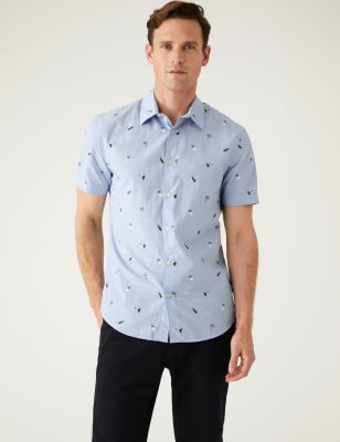 

M&S Collection Camisa estampada 100% algodónMens - Blue Mix, Blue Mix