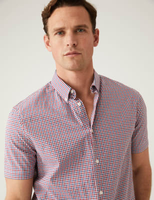 

Mens M&S Collection Pure Cotton Gingham Shirt - Red Mix, Red Mix