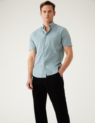 

Mens M&S Collection Pure Cotton Gingham Shirt - Blue Mix, Blue Mix