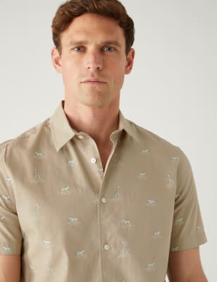 

M&S Collection Camisa 100% algodón con estampado de vida salvajeMens - Neutral, Neutral