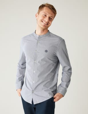 

Mens M&S Collection Hemd aus reiner Supima®-Baumwolle mit Großvaterkragen - Navy Mix, Navy Mix