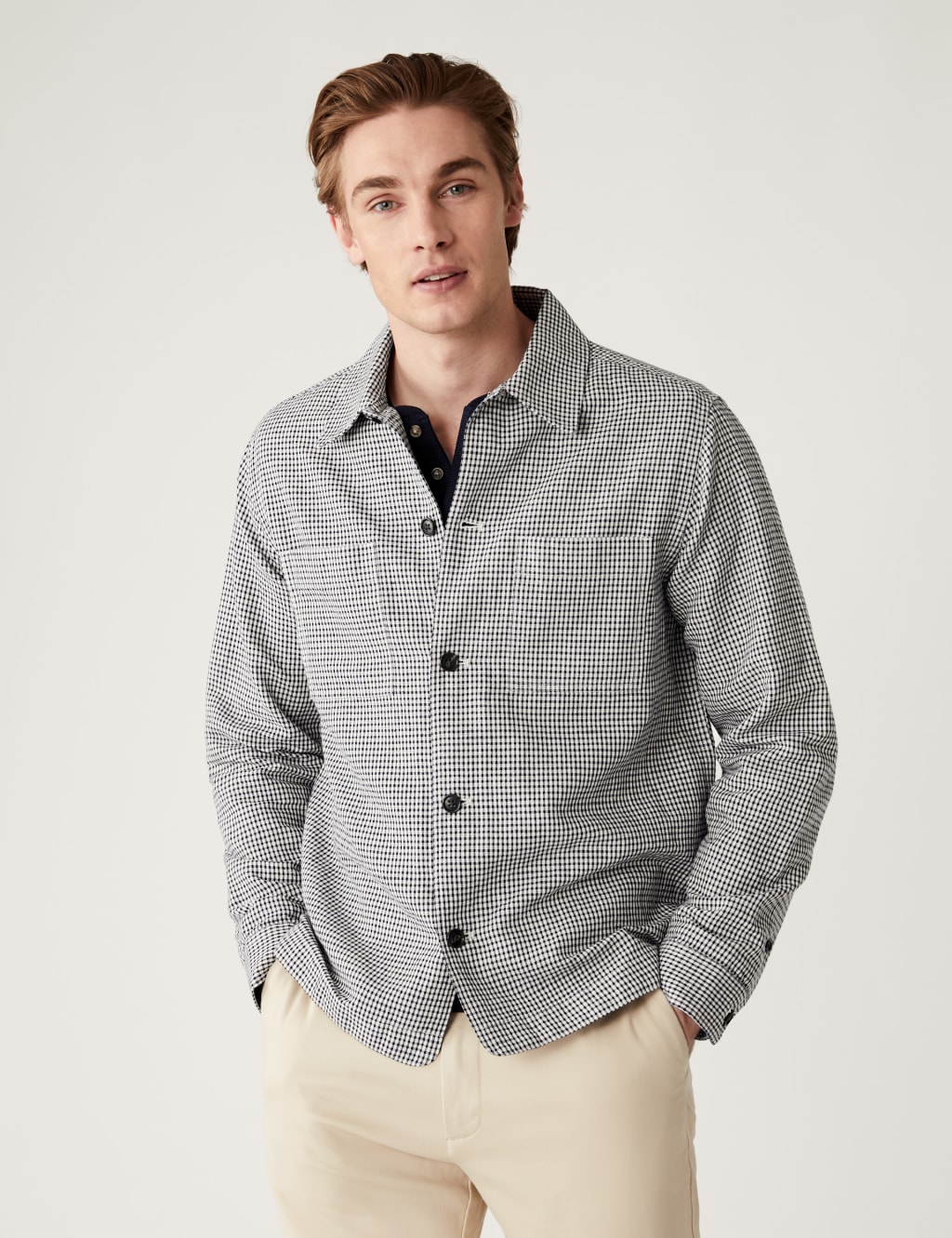 Linen Blend Check Overshirt image 1