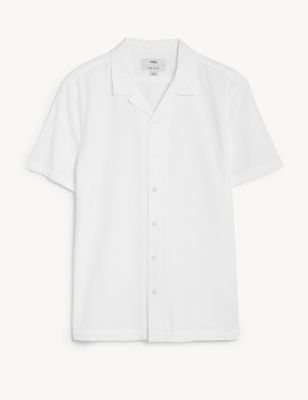 Pure Cotton Seersucker Cuban Collar Shirt