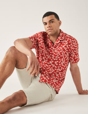 

M&S Collection Camisa 100% algodón de sirsaca con cuello cubanoMens - Red Mix, Red Mix