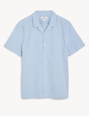 

Mens M&S Collection Pure Cotton Seersucker Cuban Collar Shirt - Blue Mix, Blue Mix