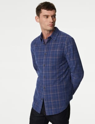 

Mens M&S Collection Corduroy Check Shirt - Blue Mix, Blue Mix