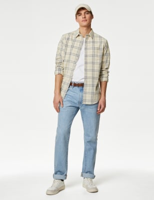 

Mens M&S Collection Corduroy Check Shirt - Ecru Mix, Ecru Mix