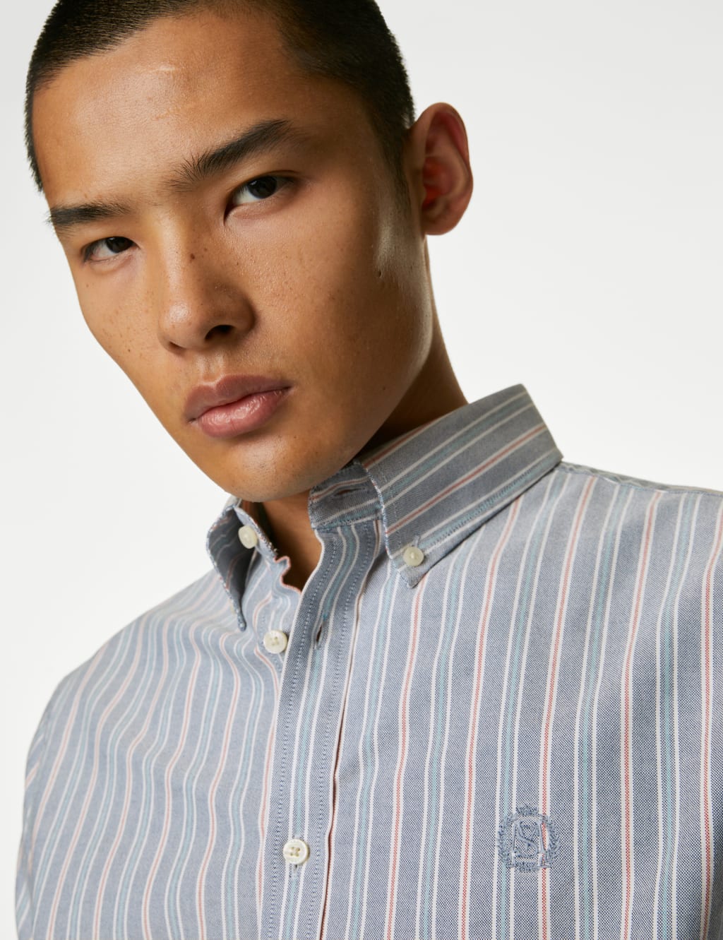 Easy Iron Pure Cotton Striped Oxford Shirt image 3