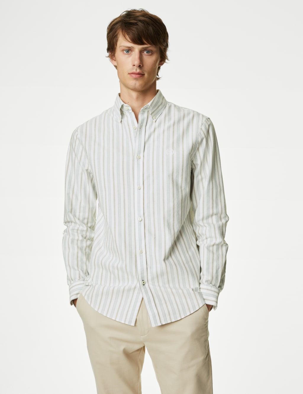 Easy Iron Pure Cotton Striped Oxford Shirt image 3