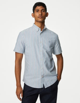 

Mens M&S Collection Bügelleichtes, gestreiftes Oxford-Hemd aus reiner Baumwolle - Navy Mix, Navy Mix