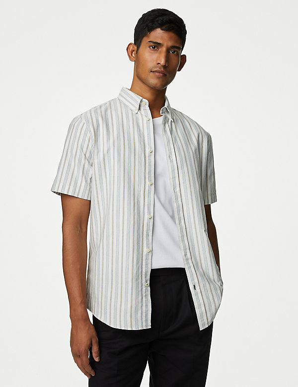 Easy Iron Pure Cotton Striped Oxford Shirt - HR