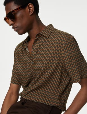 

Mens M&S Collection Hemd mit geometrischem Druck - Brown Mix, Brown Mix