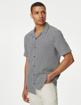 

Mens M&S Collection Pure Cotton Cuban Collar Shirt - Navy Mix, Navy Mix