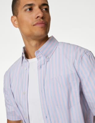 

Mens M&S Collection Bügelleichtes Oxford-Hemd mit Streifenmuster - Mid Blue, Mid Blue
