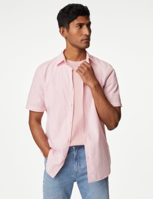 

Mens M&S Collection Bügelleichtes Hemd aus reiner Baumwolle mit geometrischem Muster - Pink Mix, Pink Mix