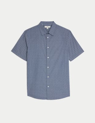 

Mens M&S Collection Easy Iron Pure Cotton Geometric Print Shirt - Navy Mix, Navy Mix