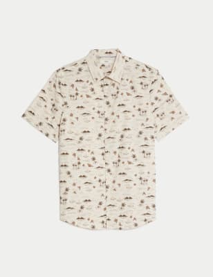 

Mens M&S Collection Easy Iron Pure Cotton Geometric Print Shirt - Ecru Mix, Ecru Mix