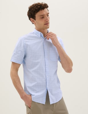 

M&S Collection Camisa de cuadros 100% algodónMens - Light Blue, Light Blue