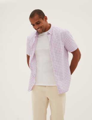 

Mens M&S Collection Pure Cotton Check Shirt - Dusty Pink, Dusty Pink
