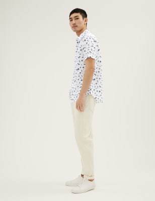 

Mens M&S Collection Pure Cotton Palm Print Shirt - White Mix, White Mix