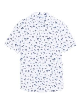 

Mens M&S Collection Bluse aus reiner Baumwolle mit Palmendruck - White Mix, White Mix
