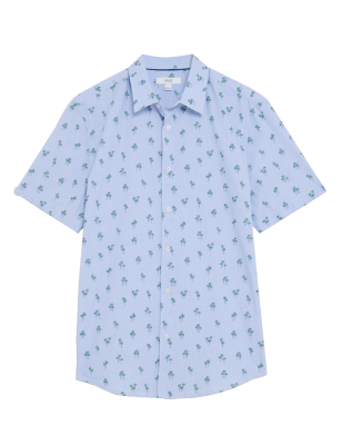 

Mens M&S Collection Pure Cotton Palm Print Shirt - Blue Mix, Blue Mix