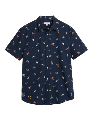 

Mens M&S Collection Pure Cotton Printed Shirt - Navy Mix, Navy Mix