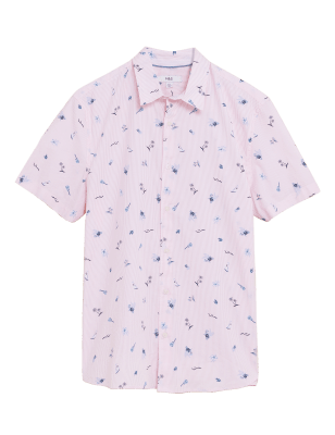 

Mens M&S Collection Pure Cotton Tropical Print Shirt - Pink Mix, Pink Mix