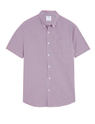 

Mens M&S Collection Pure Cotton Gingham Check Shirt - Red Mix, Red Mix