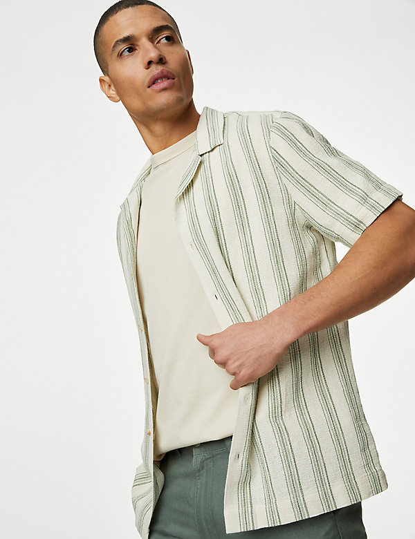 Pure Cotton Striped Textured Shirt - NZ