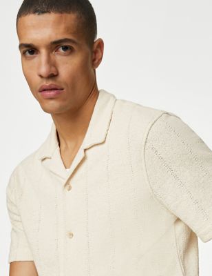 M&S Mens Cotton Rich Textured Shirt - MREG - Ecru, Ecru