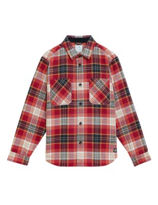 

Mens M&S Collection Cotton Blend Twill Check Overshirt - Red, Red