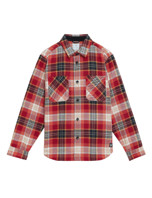 

Mens M&S Collection Cotton Blend Twill Check Overshirt - Red, Red