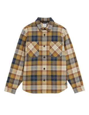 

Mens M&S Collection Cotton Blend Twill Check Overshirt - Golden Tan, Golden Tan