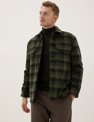

Mens M&S Collection Check Quilt Lined Overshirt - Khaki, Khaki