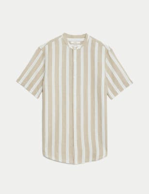 

Mens M&S Collection Großvater-Hemd aus Leinen und Baumwolle mit Muster - Natural Mix, Natural Mix