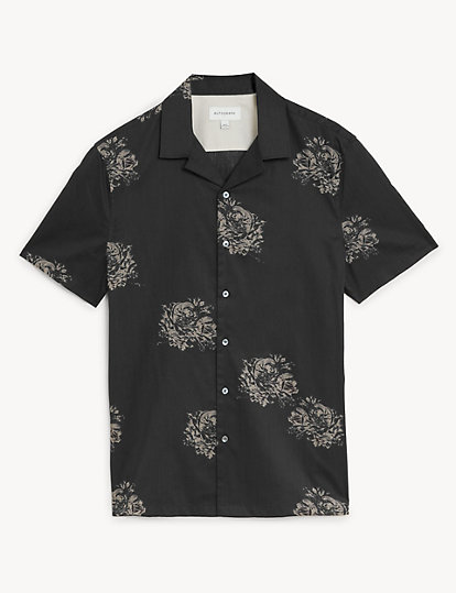 Cotton Rich Floral Cuban Collar Shirt