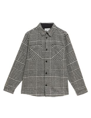 

Mens Autograph Check Overshirt with Wool - Black, Black