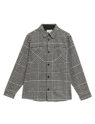 

Mens Autograph Check Overshirt with Wool - Black, Black