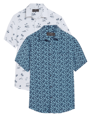 

Mens M&S Collection 2 Pack Printed Shirts - Coral Mix, Coral Mix
