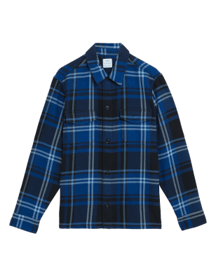 

Mens M&S Collection Cotton Blend Check Overshirt - Cobalt, Cobalt