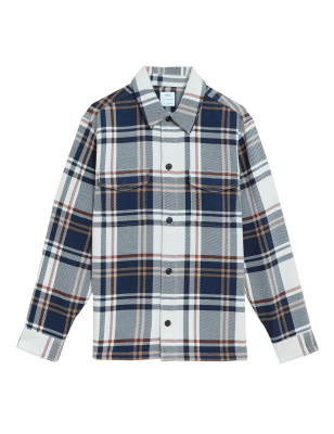 

Mens M&S Collection Cotton Blend Check Overshirt - Ecru, Ecru