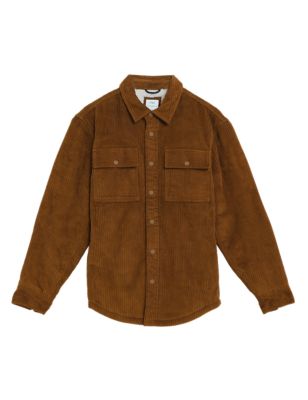 

Mens M&S Collection Pure Cotton Corduroy Borg Lined Shacket - Camel, Camel