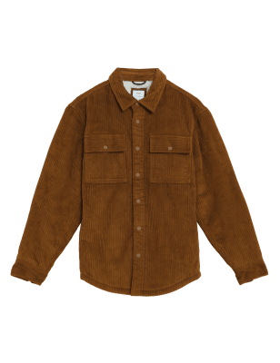 

Mens M&S Collection Pure Cotton Corduroy Borg Lined Shacket - Camel, Camel