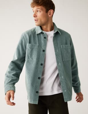 Marks And Spencer Mens M&S Collection Pure Cotton Corduroy Overshirt - Sage, Sage