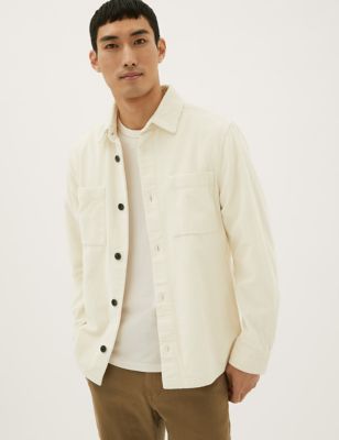 Marks And Spencer Mens M&S Collection Pure Cotton Corduroy Overshirt - Ecru, Ecru