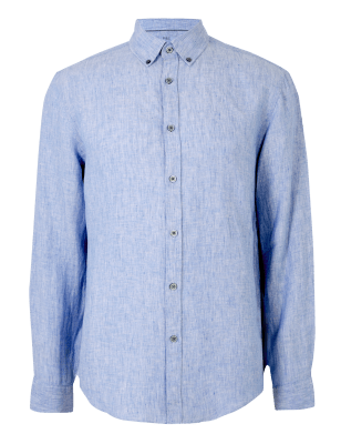 

M&S Collection Camisa 100% linoMens - Light Blue, Light Blue