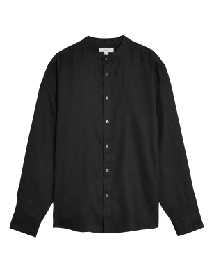 

Mens M&S Collection Hemd aus reinem Leinen mit Großvaterkragen - Black, Black